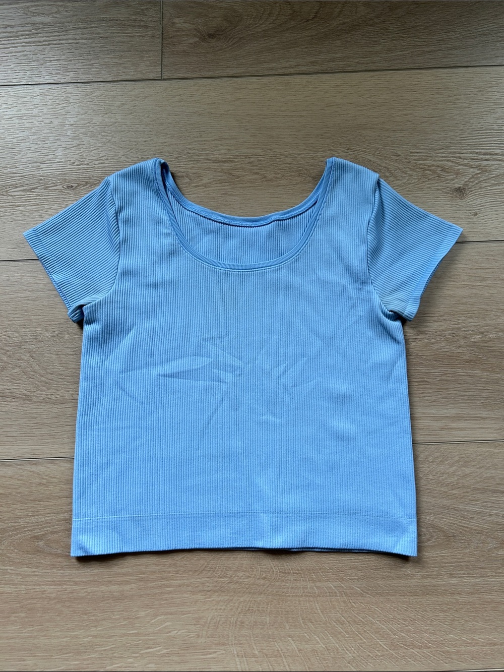 Light Blue Ribbed Scoop Neck Girls Top Athleta 14/16